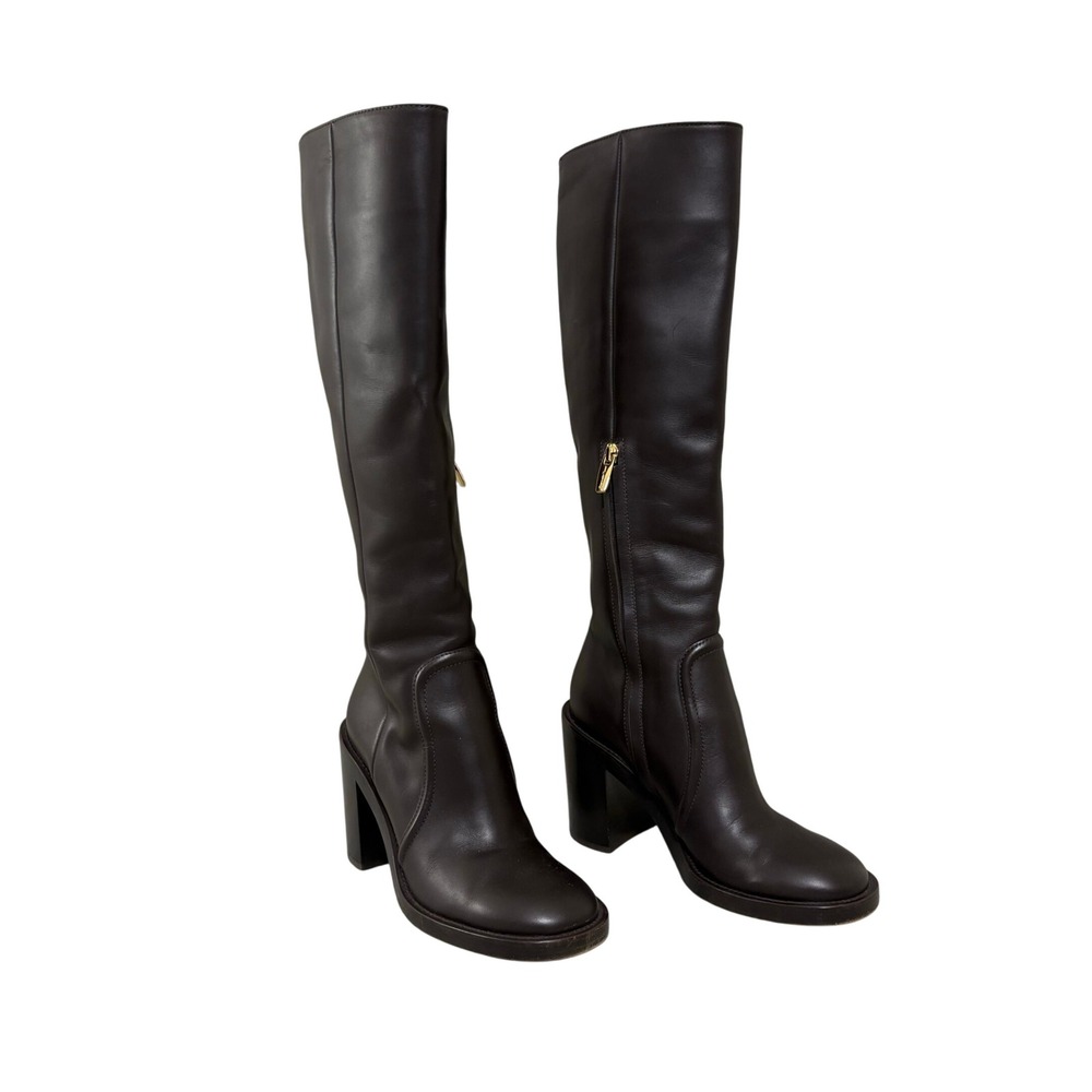 Gianvito Rossi Dark Brown Leather Knee-High Block Heel Boots